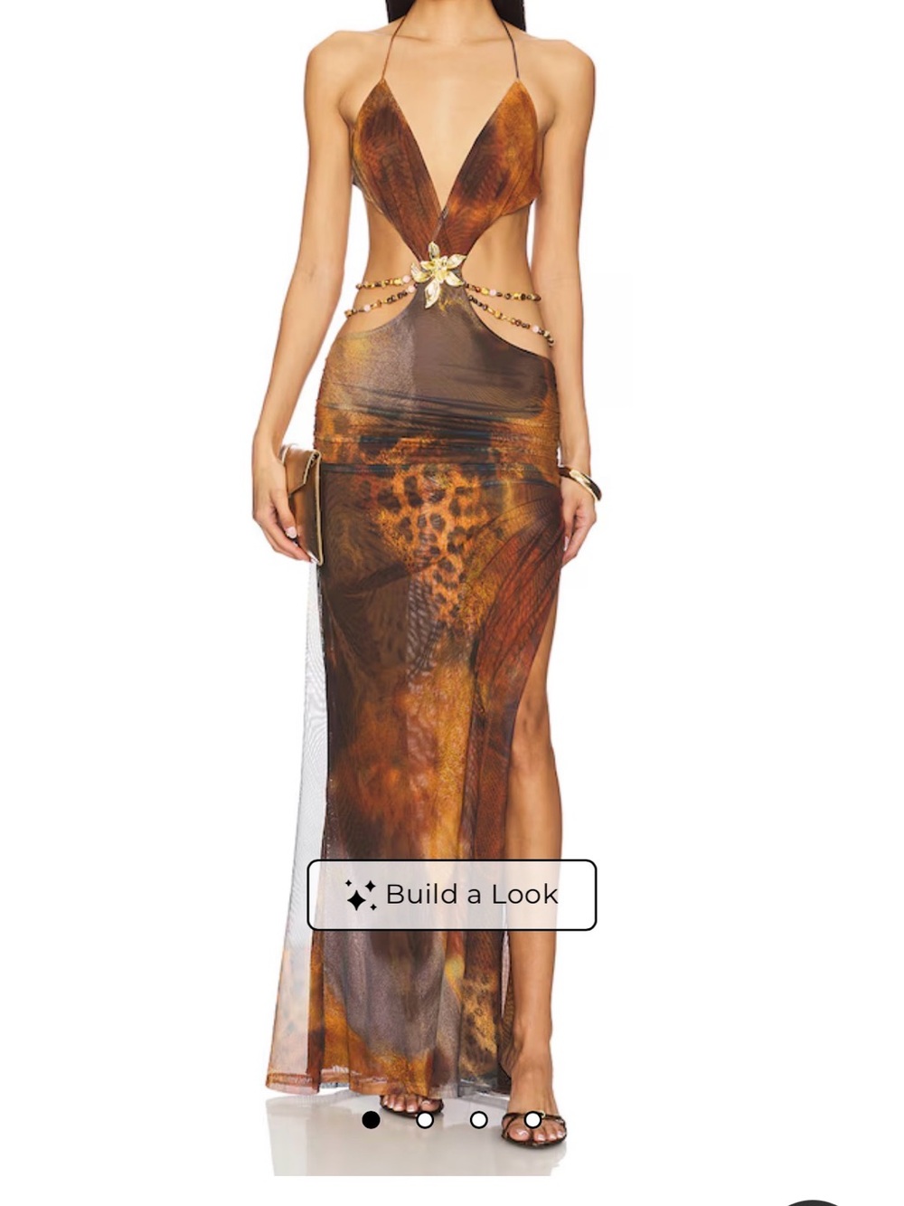 Jaded London Brown Leopard-Print Mesh Maxi Dress